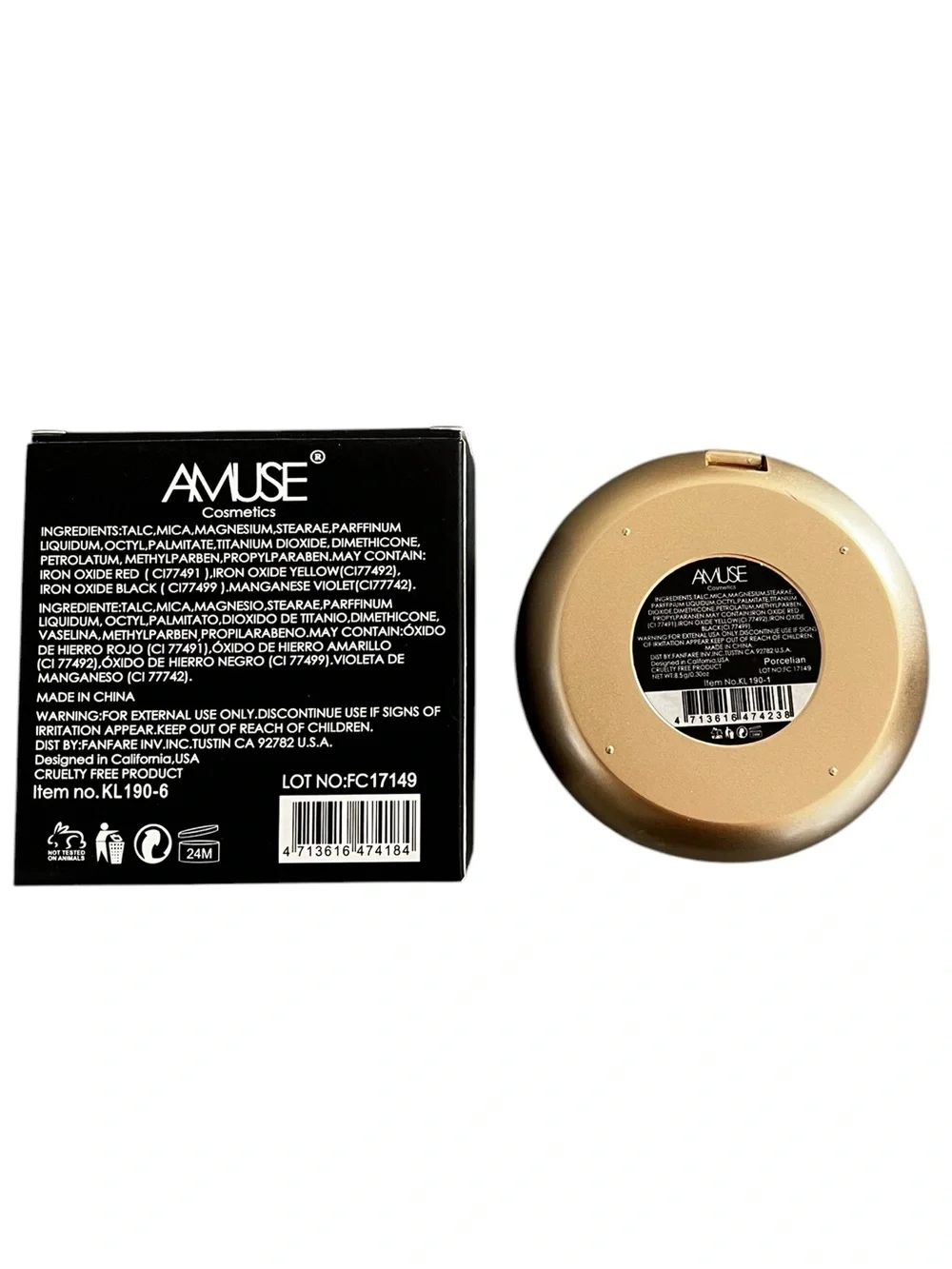 AMUSE Porcelain Pressed Setting Powder Raised Embossed Gold Butterfly Compact